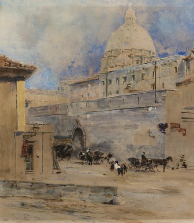 Vatikanet: Det Hellige Kontor og St. Peters Dome, Rom (pen, pensel, wc, blæk og gouache på papir) af William Walcot