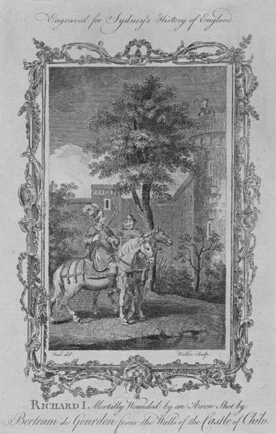 Richard I dødeligt såret af en pil skudt af Bertram de Gourdon fra murene på slottet C af William Walker