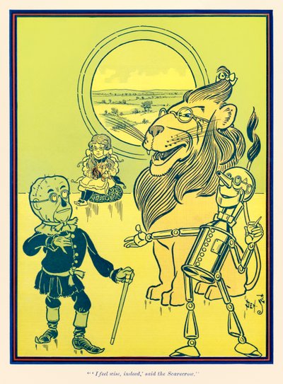 Jeg føler mig virkelig klog sagde fugleskræmselen. fra The Wonderful Wizard of Oz af L. Frank Baum af William Wallace Denslow