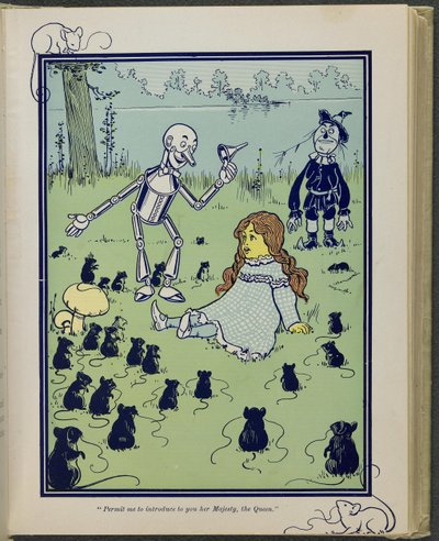 "Tillad mig at præsentere dig for hendes majestæt, dronningen", illustration fra "Den vidunderlige troldmand fra Oz" af Lyman Frank Baum af William Wallace Denslow