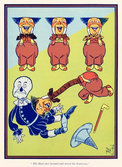 Hovedet skød frem og ramte fugleskræmselet. fra The Wonderful Wizard of Oz af L. Frank Baum af William Wallace Denslow