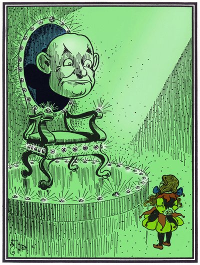 "Troldmanden fra Oz". Illustration af W. Denslow til fortællingen om Lyman Frank Baum (USA af William Wallace Denslow