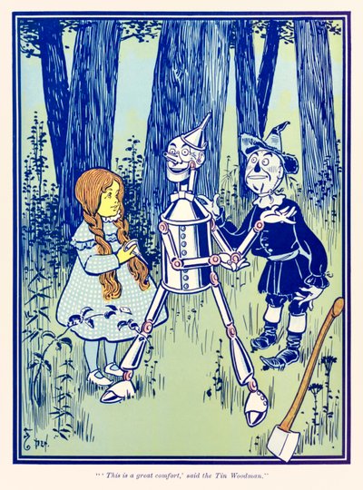 ??Dette er en stor komfort,? sagde Tin Woodman.? fra ?Den vidunderlige troldmand fra Oz? af L. Frank Baum af William Wallace Denslow