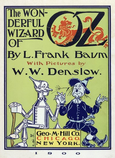 Titelside fra The Wonderful Wizard of Oz af Lyman Frank Baum (1856 - 1919) pub. 1900 (farvelitografi) af William Wallace Denslow