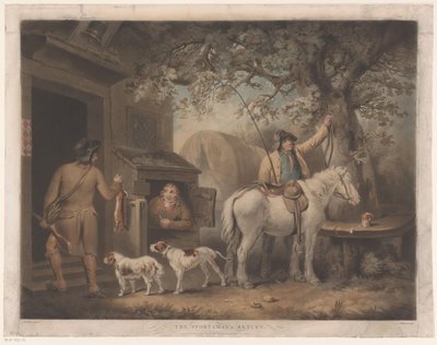 Mænd og skomager foran en kro The Sportsman