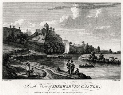 Sydlig udsigt over Shrewsbury Castle, Shropshire, 1777 af William Watts