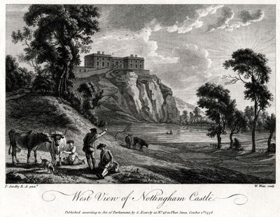 Vestlig udsigt over Nottingham Castle, Nottinghamshire, 1776 af William Watts