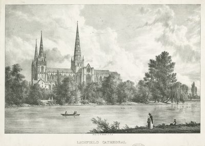 Lichfield Cathedral - South View: litografi, nd [1781-1850] af William Westall