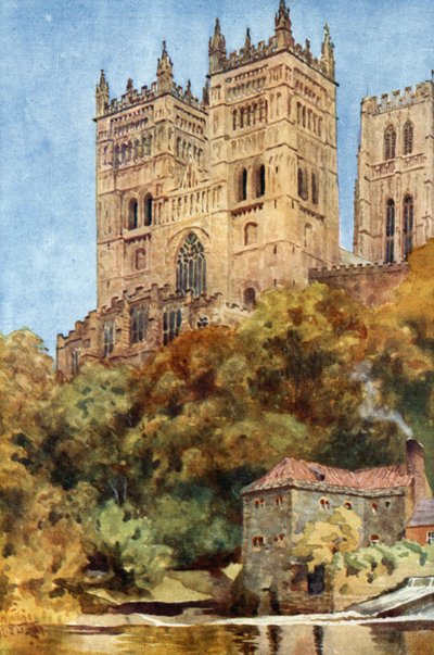 Durham, de vestlige tårne (farve litho) af William Wiehe Collins