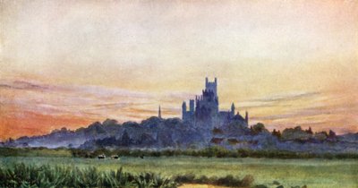 Ely from the Fens (farve litho) af William Wiehe Collins