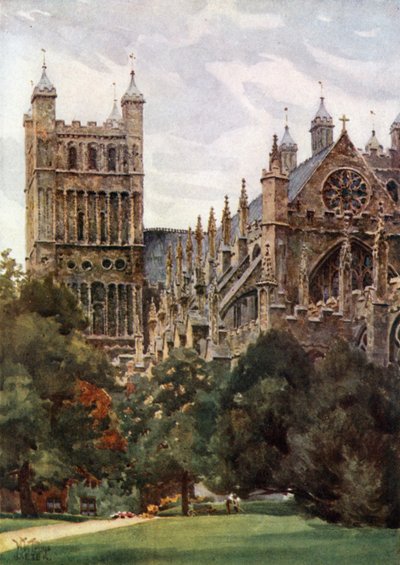 Exeter fra Palace Gardens (farve litho) af William Wiehe Collins