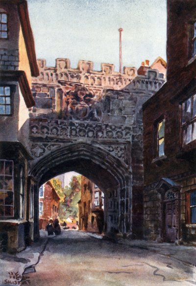 Salisbury, High Street Gateway into the Close (farve litho) af William Wiehe Collins