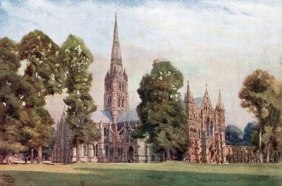 Salisbury, katedralen (farve litho) af William Wiehe Collins