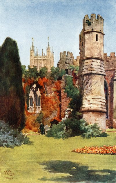 Wells, ruinerne af festsalen (farve litho) af William Wiehe Collins