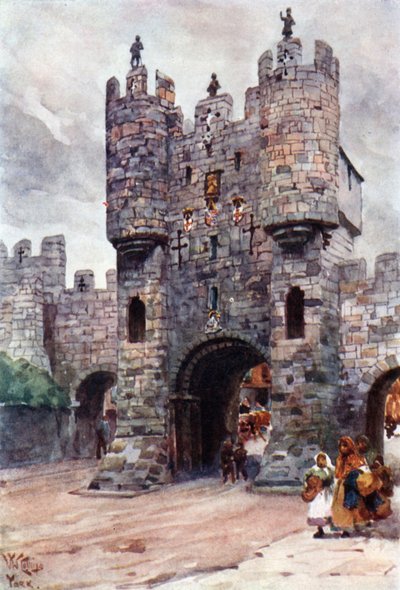 York, Micklegate Bar (farve litho) af William Wiehe Collins