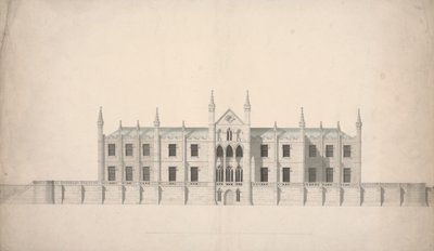 Forhøjelse af et foreslået design for Cambridge Colleges af William Wilkins