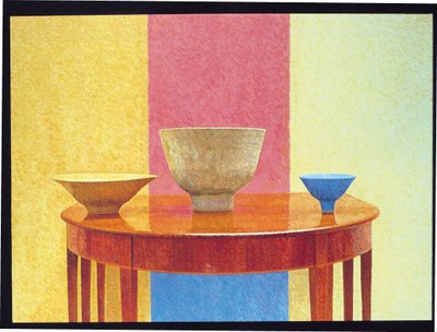 Stilleben, tre Lucie Rie skåle af William Wilkins