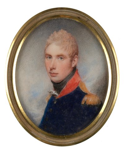 Kaptajn (senere oberstløjtnant) William Tyrwhitt-Drake (1785-1848), Royal Horse Guards, maj 1809 (miniature på elfenben) af William Wood