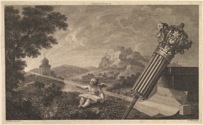 Frontispice til Joshua Kirbys Perspective of Architecture 1761, juli 1760. af William Woollett