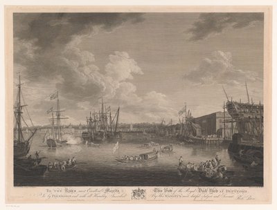 Udsigt over Deptford Shipyard (...) Udsigt over Royal Dock Yark ved Deptford (...) (titel på objekt) af William Woollett