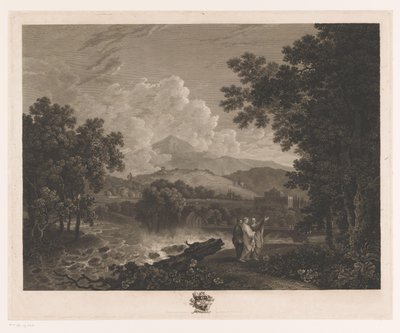 Landskab med Cicero på bredden af ​​en flod nær hans villa af William Woollett