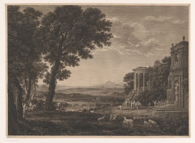 Landskab med Faderen til Psyche, der ofrer foran Apollontemplet af William Woollett