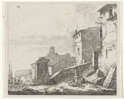 Udsigt over en landsby på en havn af William Young Ottley (possibly)