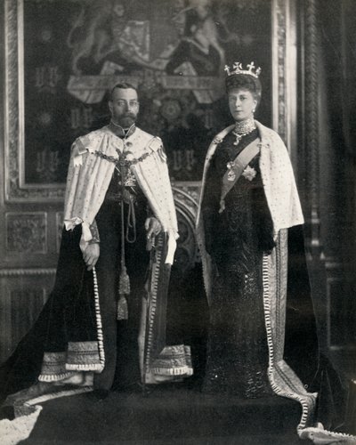 Kong George V og Queen Mary ved deres første åbning af parlamentet, 6. februar 1911, 1951. af William and Daniel Downey