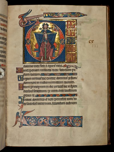 Ms 322 f.113r Salme 109, initial D, Den Hellige Treenighed, illustration fra 