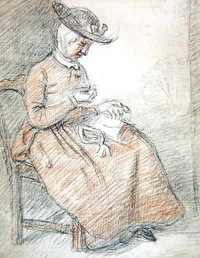 Kvinde siddende syning (rød og sort kridt på papir) af William of Bath Hoare