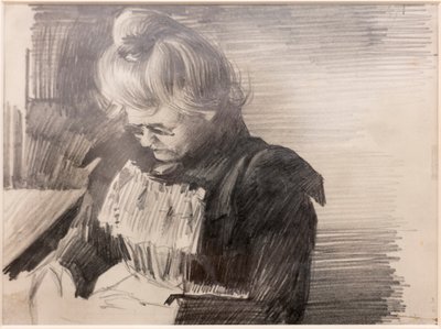 A Woman sewing (Femme cousant) (Blyant på papir) af William van Strydonck