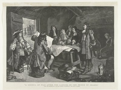 Vilhelm III holder krigsråd i en fiskerhytte, 1688 Et krigsråd efter prinsen af ​​Oranges landgang (titel på objekt) af Williamson