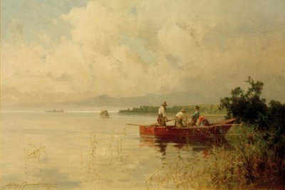 Fiskere ved bredden af ​​Chiemsee om sommeren af Willy Moralt