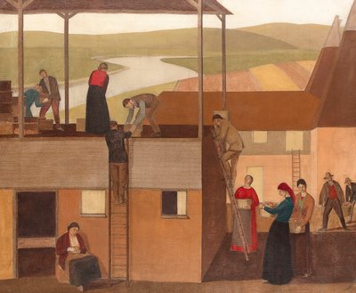 Design til vægdekoration, ca. 1918 (olie på lærred) af Winifred Knights