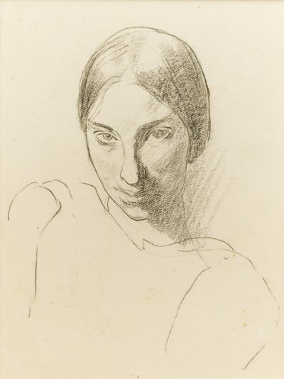 Selvportræt, ca. 1923 (sort kridt på papir) af Winifred Knights