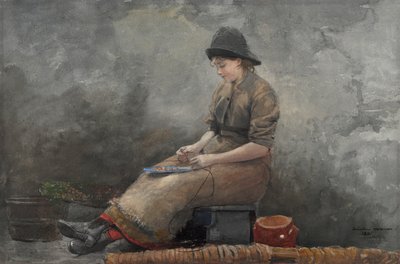 En Fishergirl Baiting Lines af Winslow Homer