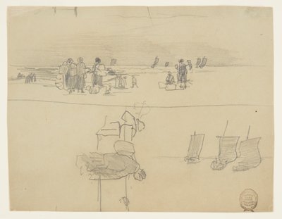 Strandscene med kvinder, der bærer kurve, Cullercoats, England af Winslow Homer