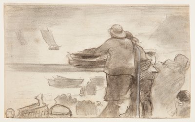 Strand med både og mennesker, Cullercoats, England af Winslow Homer