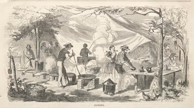 Lejrmødeskitser: Madlavning, 1858. af Winslow Homer