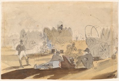Campingvogn med overdækkede vogne hvilende [recto] af Winslow Homer