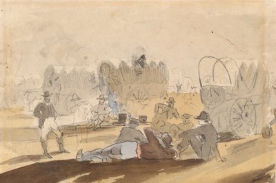 Campingvogn med overdækkede vogne hvilende [recto], 1861. af Winslow Homer