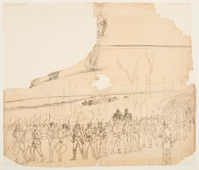 Tegning, En infanterikolonne på march, 1862 af Winslow Homer