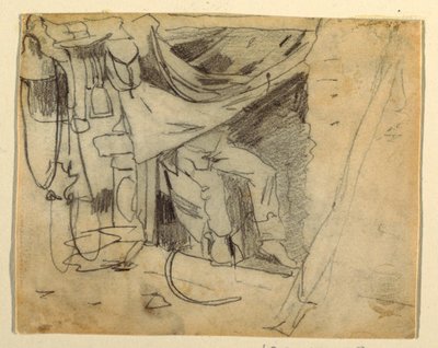 Tegning, foran en militærhytte, 1862 af Winslow Homer