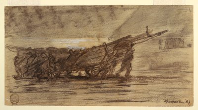 Tegning, fiskere, der strander en båd, Cullercoats, England, 1881 af Winslow Homer
