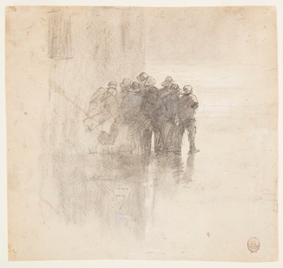 Tegning, fiskere i olieskind, Cullercoats, England, 1881 af Winslow Homer
