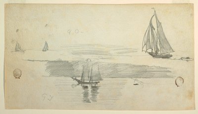 Tegning, Fire skonnerter, muligvis 1880 af Winslow Homer