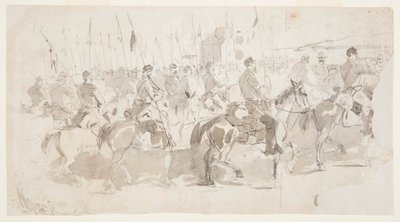 Tegning, general McClellans sjette kavaleriregiment går om bord i Alexandria til Old Point Comfort, 2. april 1862 af Winslow Homer