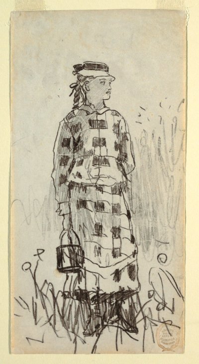 Tegning, Pige med madspand, 1879 af Winslow Homer