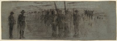 Tegning, officer og hjælper inspicerer en eskadre, muligvis 1864 af Winslow Homer