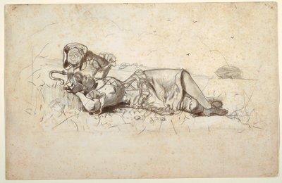 Tegning, hvilende hyrdinde, 1877 af Winslow Homer